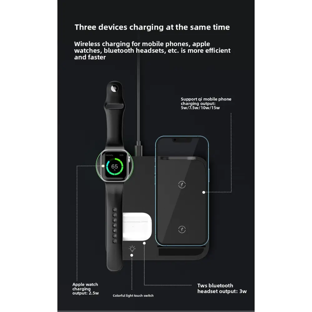 4-in-1 Desktop Wireless Charger with Phone Stand | Fast Charging Station for Phone & Smartwatch - Electronics