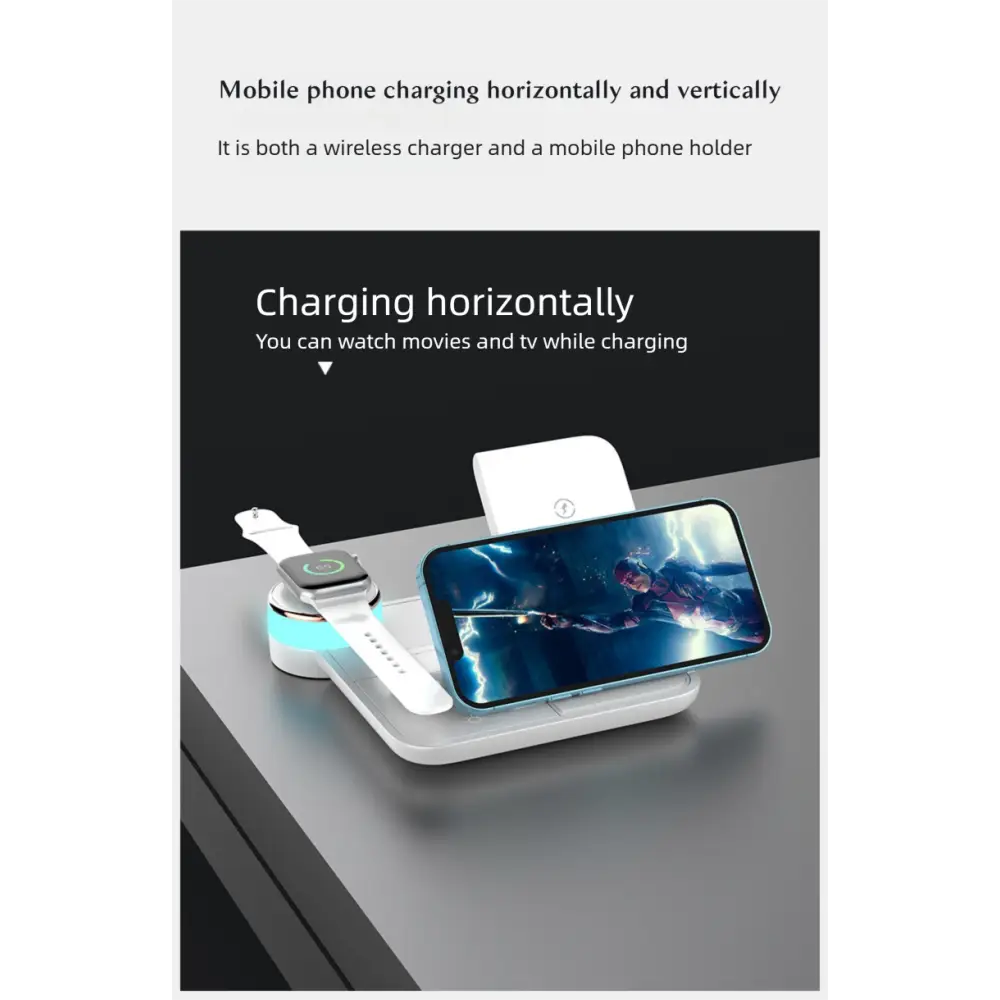 4-in-1 Desktop Wireless Charger with Phone Stand | Fast Charging Station for Phone & Smartwatch - Electronics
