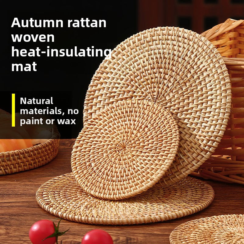 Rattan Woven Heat Insulation Mat Table Mat Anti-scalding Pot Mat Bowl Mat Plate Mat High Temperature Resistant Tea Cup Mat Tea Ceremony Cup Mat