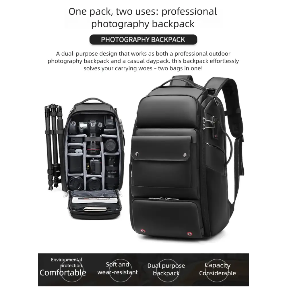 Backpack Camera Bag Photography Video Camera Digital Bag Waterproof Anti-theft Large Capacity Drone Bag - black