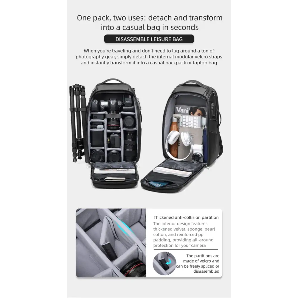 Backpack Camera Bag Photography Video Camera Digital Bag Waterproof Anti-theft Large Capacity Drone Bag - black
