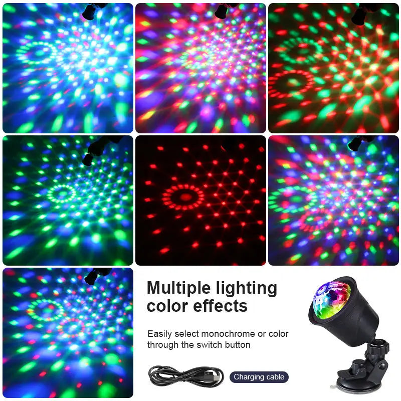 Colorful Rotating Lantern 5V USB Rechargeable Crystal Magic Ball Car Atmosphere Light Sound-Controlled Flashing Disco