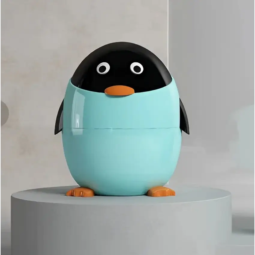 Cute Penguin Trash Can with Lid – Odor-Proof & Durable Perfect for Living Room Bedroom Bathroom - Penguin Trash