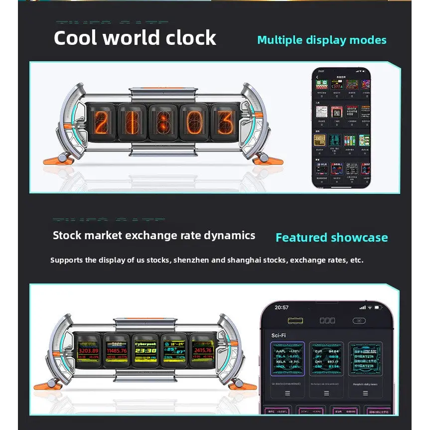Cyberpunk Pixel Display Clock Tower | 5-Screen Linked Electronic Sub Display - Electronics