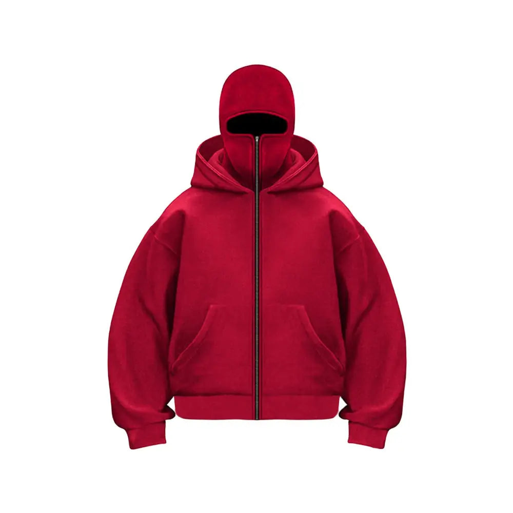 Fashion Masked Hoodie Hooded Sweatshirt Autumn Sweatshirt - Red / S