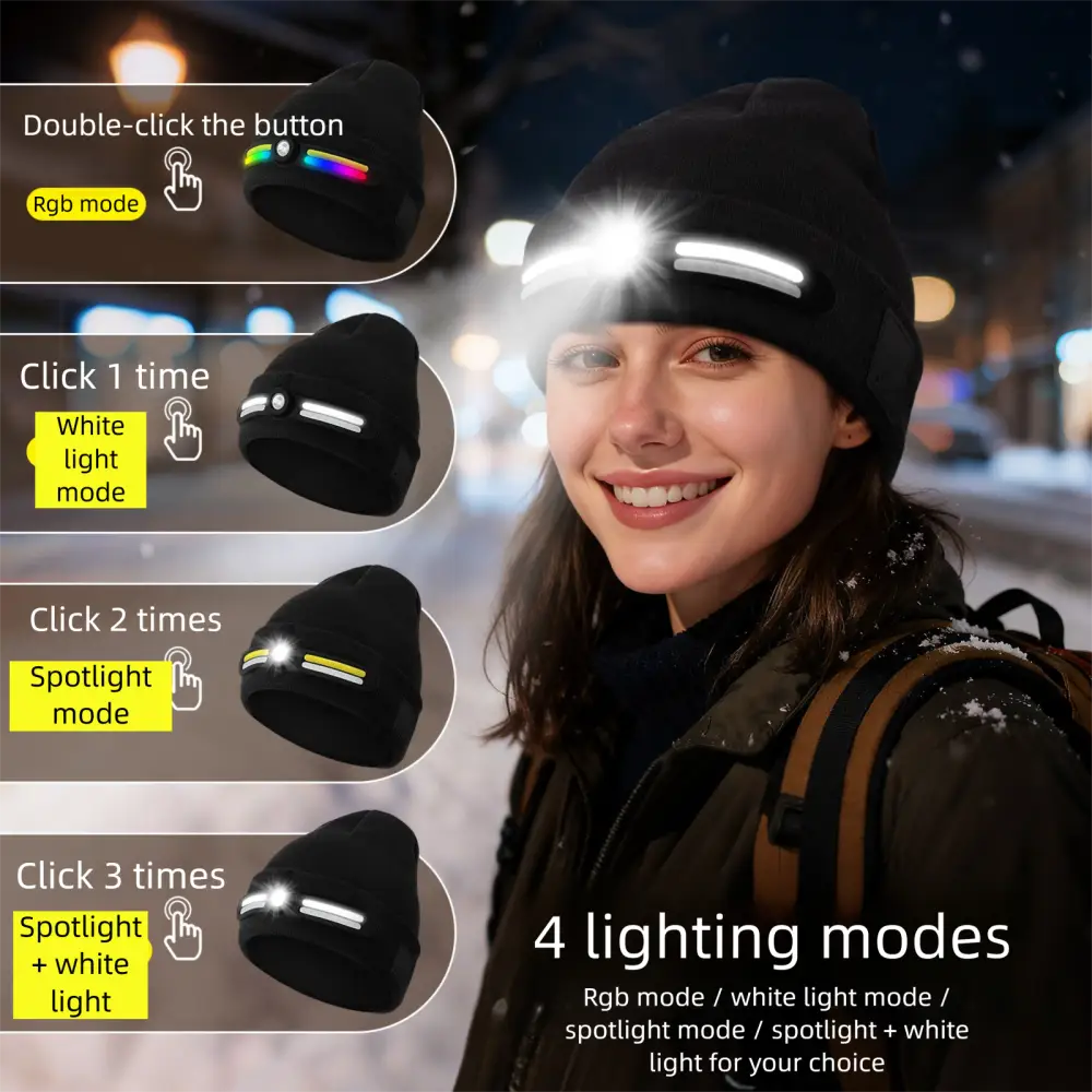 LED Lighting Glowing Knitted Hat Rechargeable Washable Colorful White Light Christmas Holiday Glowing Hat New Model