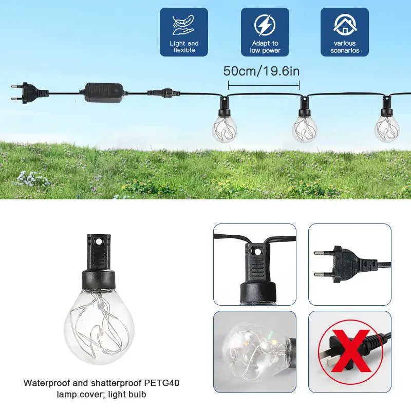 LED Solar G40 Copper Wire Atmosphere Light String Outdoor Courtyard Waterproof Light Tent Camping Canopy Decorative