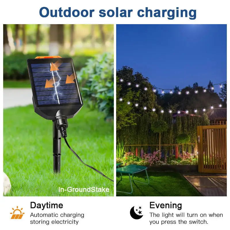 LED Solar G40 Copper Wire Atmosphere Light String Outdoor Courtyard Waterproof Light Tent Camping Canopy Decorative