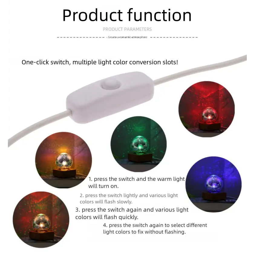 LED3D Fireworks Night Light Christmas Romantic Atmosphere Small Table Lamp USB Dream Cube Atmosphere Light Bedside Lamp