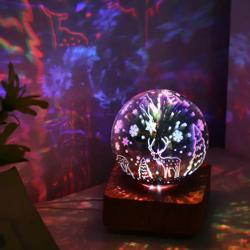LED3D Fireworks Night Light Christmas Romantic Atmosphere Small Table Lamp USB Dream Cube Atmosphere Light Bedside Lamp