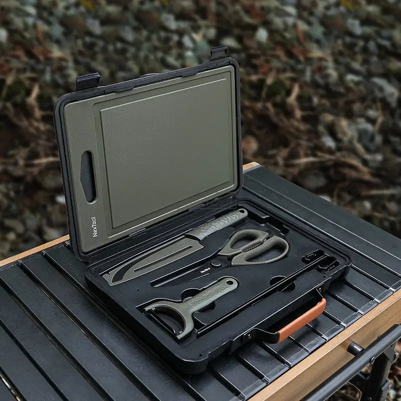 Magic Outdoor BBQ Tool Box Kitchenware Portable Set Camping Cutting Board Peeler Picnic Cooking - Army Green