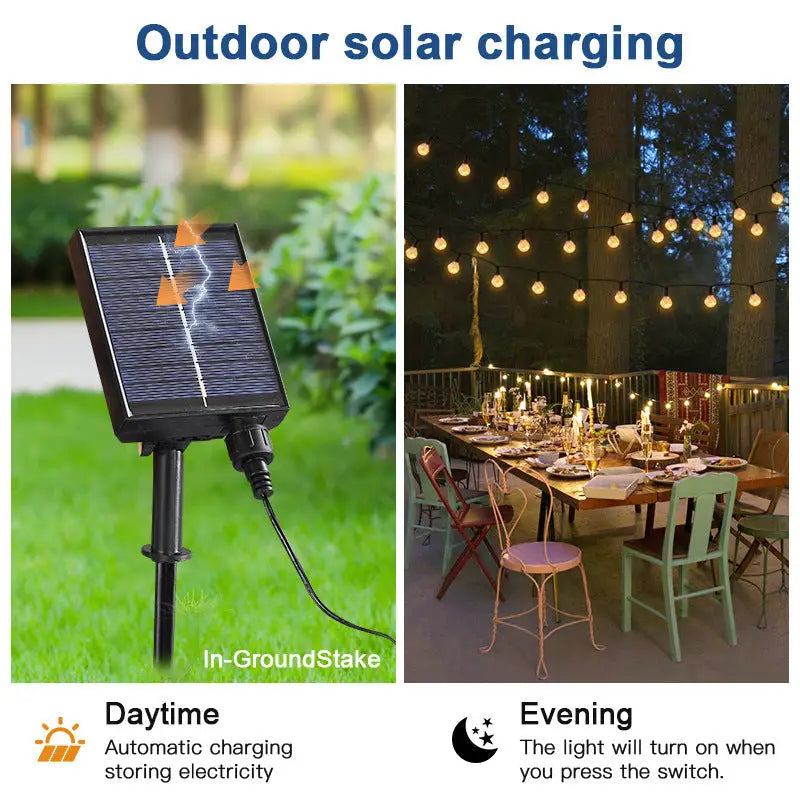 Outdoor Solar G40 Flame Bubble Light String Waterproof Courtyard Camping Energy-Saving Light String Wedding Party