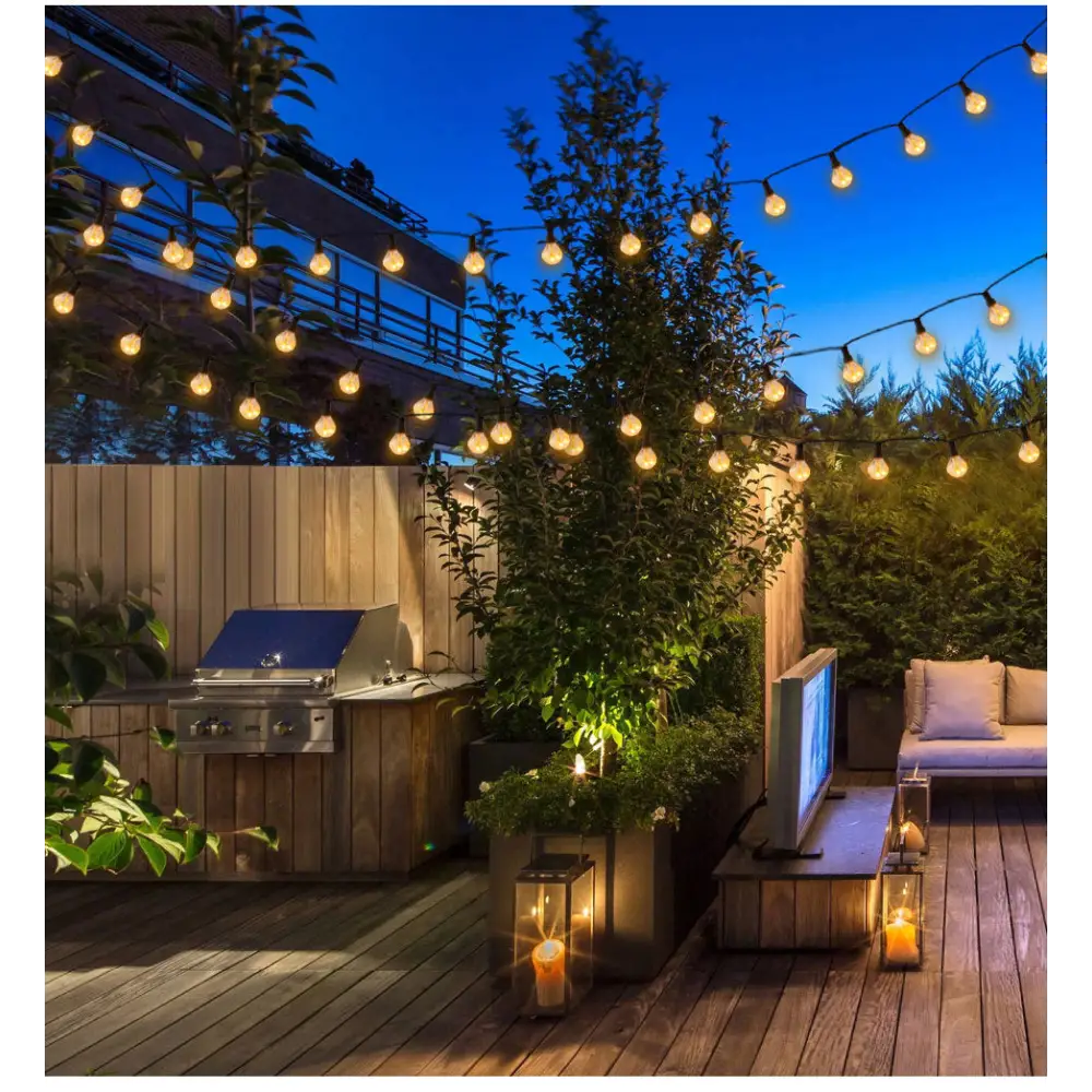 Outdoor Solar G40 Flame Bubble Light String Waterproof Courtyard Camping Energy-Saving Light String Wedding Party