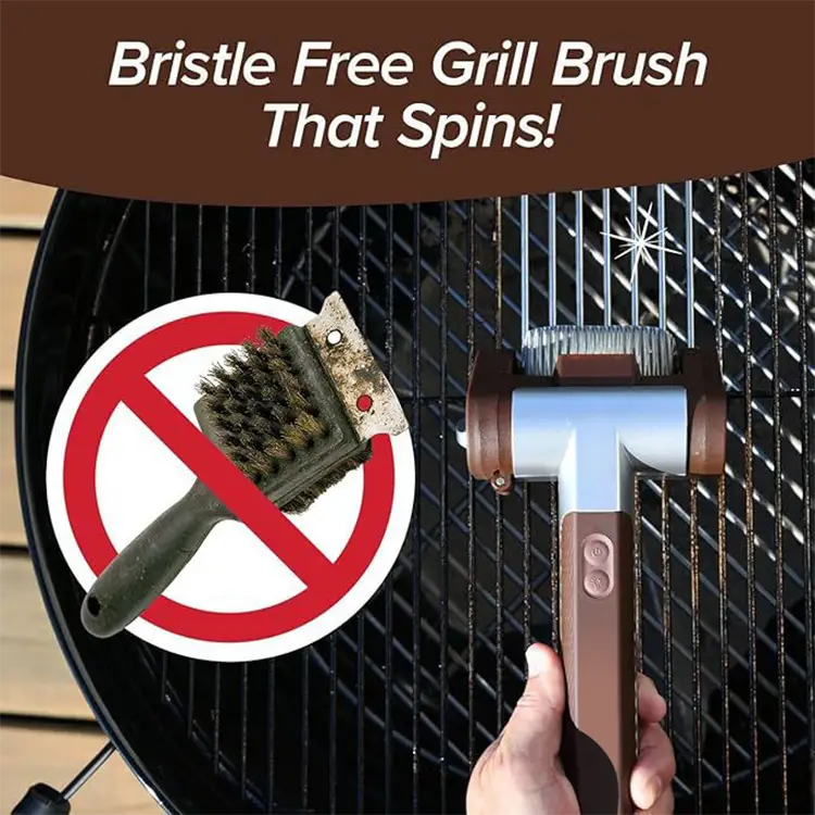 Rechargeable BBQ Grill Brush | Stainless Steel Roller with Light & Bristle-Free Design - Outdoor & Survival Gear / Tool