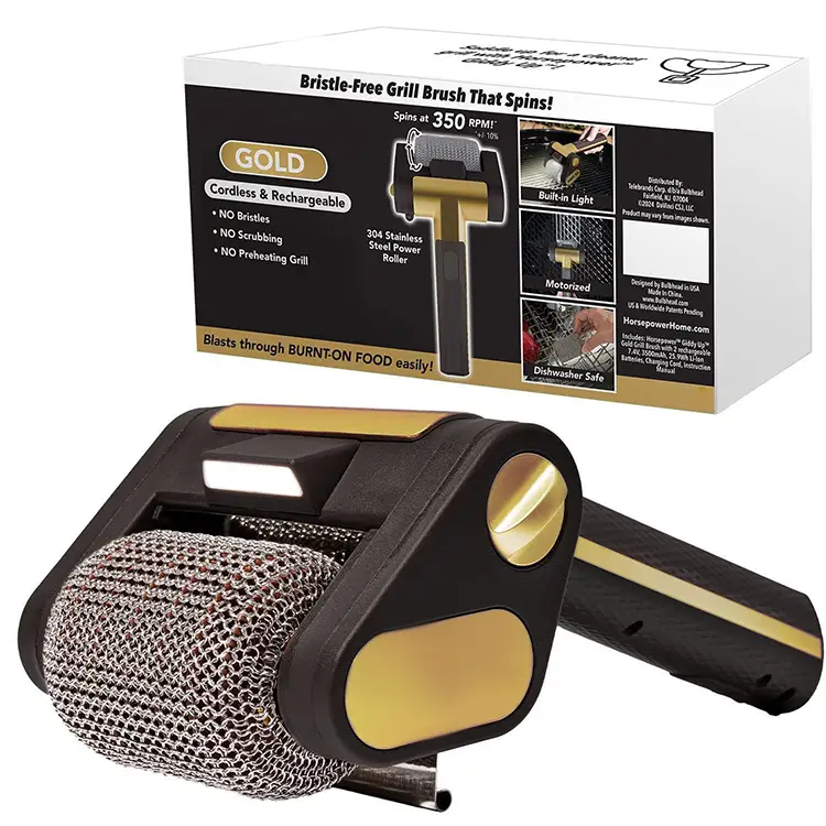 Rechargeable BBQ Grill Brush | Stainless Steel Roller with Light & Bristle-Free Design - Outdoor & Survival Gear / Tool