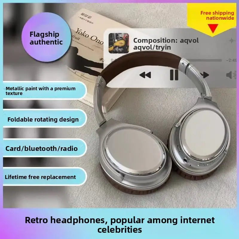 Retro Bluetooth Over-Ear Headphones | Wireless Metal Design Long Battery Life for Sports & Travel - Electronics