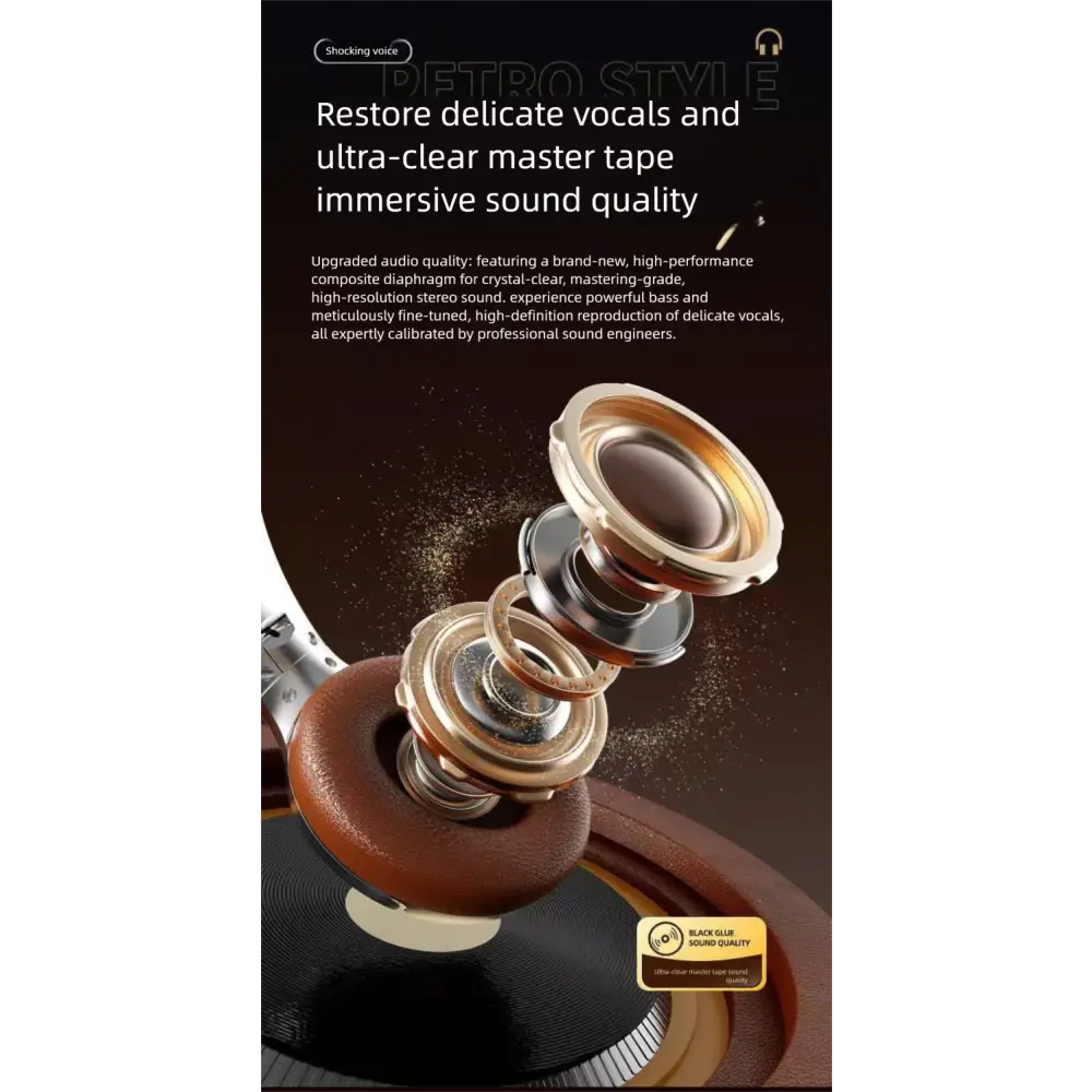 Retro Bluetooth Over-Ear Headphones | Wireless Metal Design Long Battery Life for Sports & Travel - Electronics