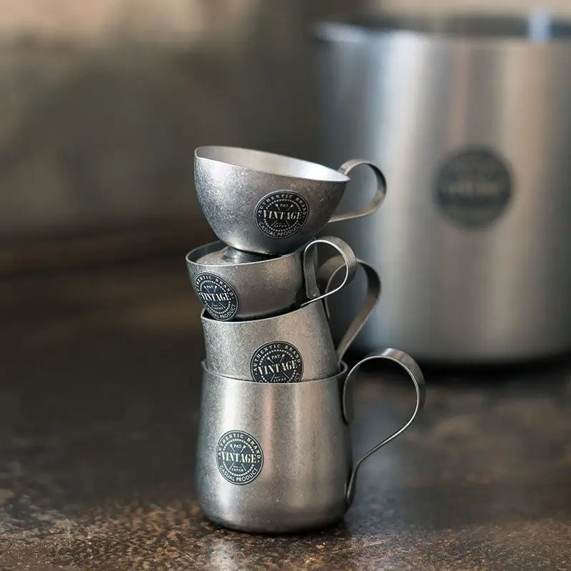 Vintage Mini Milk Cup Milk Pot Stainless Steel Coffee Pull Flower Cup - Set (350ml milk pot √ 600ml milk pot √ 10ml