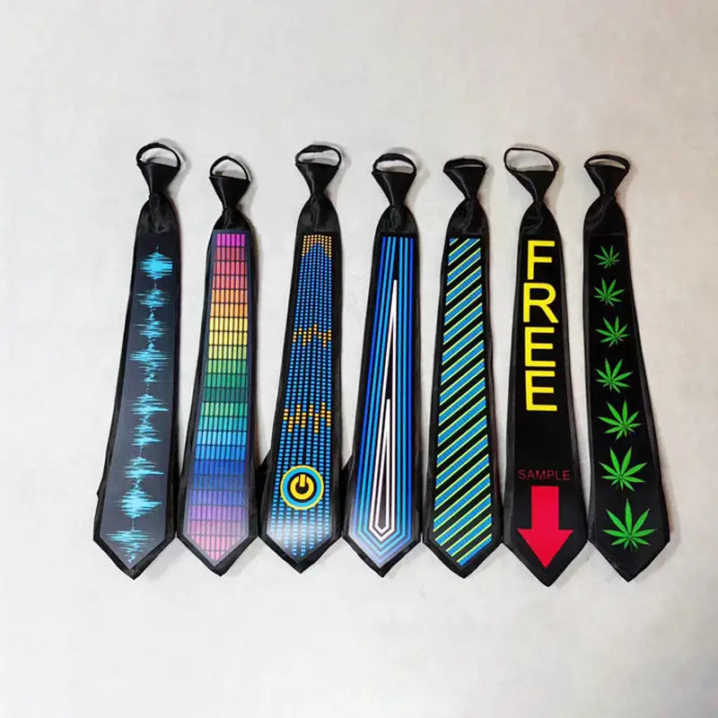 Voice-activated luminous tie Christmas ball party performance fun Halloween pattern voice-activated el luminous tie