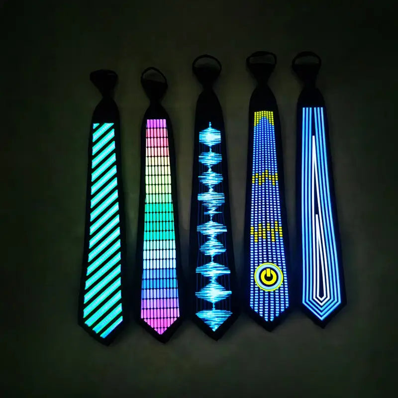 Voice-activated luminous tie Christmas ball party performance fun Halloween pattern voice-activated el luminous tie