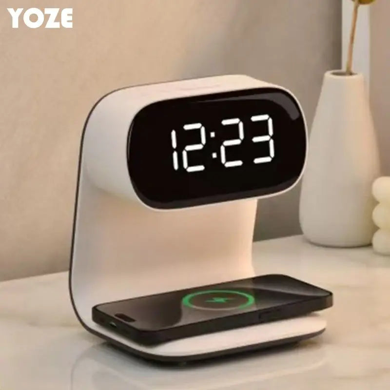 Wireless Charging Clock Night Light Multi-Functional Plug-in Home Bedside Lamp Light Luxury High-End Alarm Clock Lamp