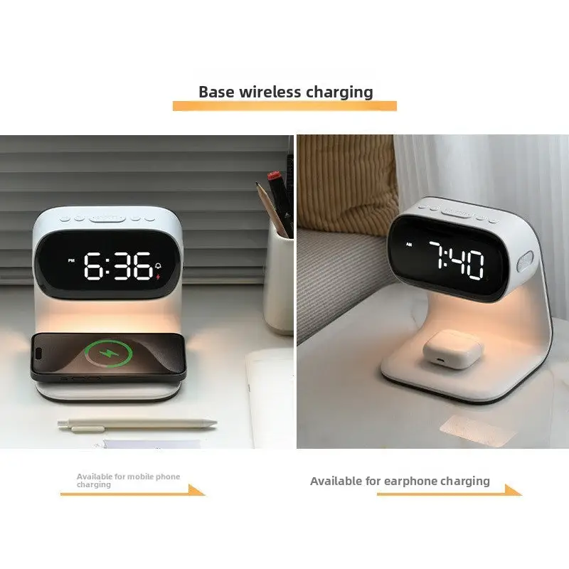Wireless Charging Clock Night Light Multi-Functional Plug-in Home Bedside Lamp Light Luxury High-End Alarm Clock Lamp