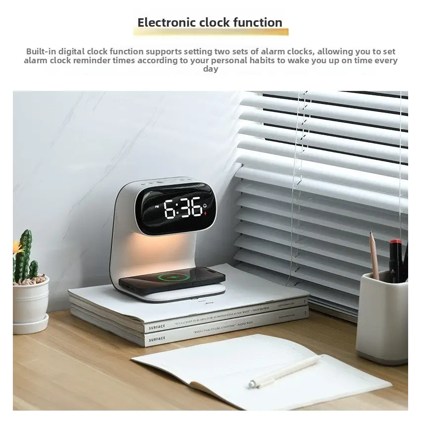 Wireless Charging Clock Night Light Multi-Functional Plug-in Home Bedside Lamp Light Luxury High-End Alarm Clock Lamp