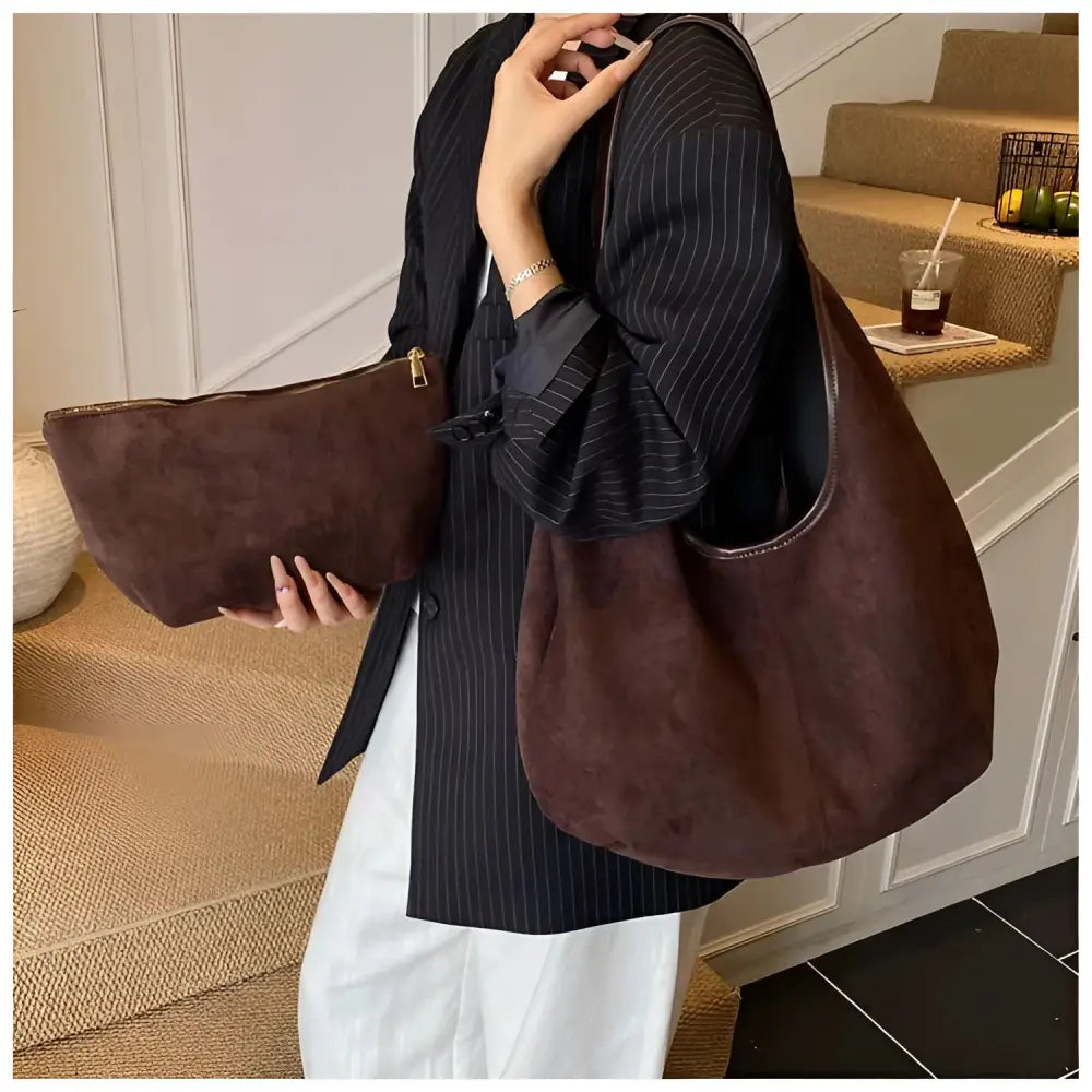 Women’s Suede Shoulder Tote Bag – Magnetic Buckle Commuter Handbag - Fashion / Women’s Bags / Shoulder & Tote Bags