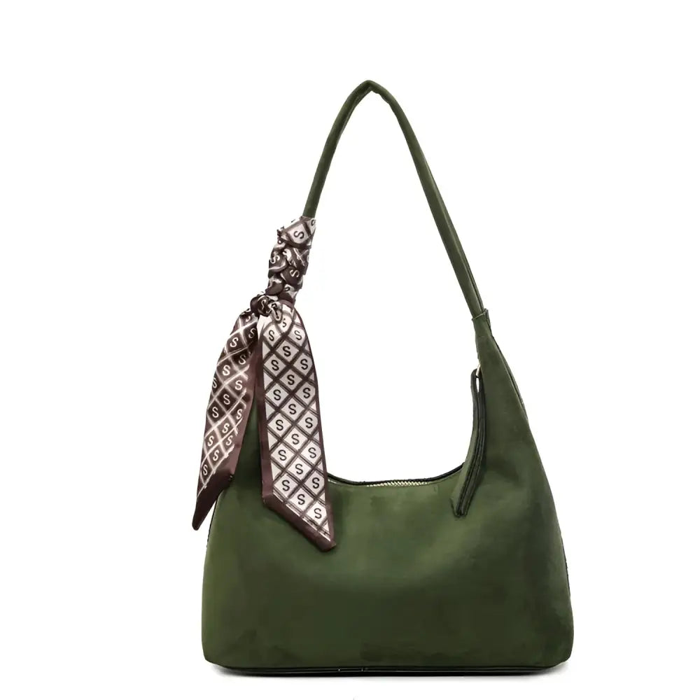 Women’s Velvet Shoulder Bag – Elegant Commuter Style with Zipper - Green / Free size - Fashion / Women’s Bags