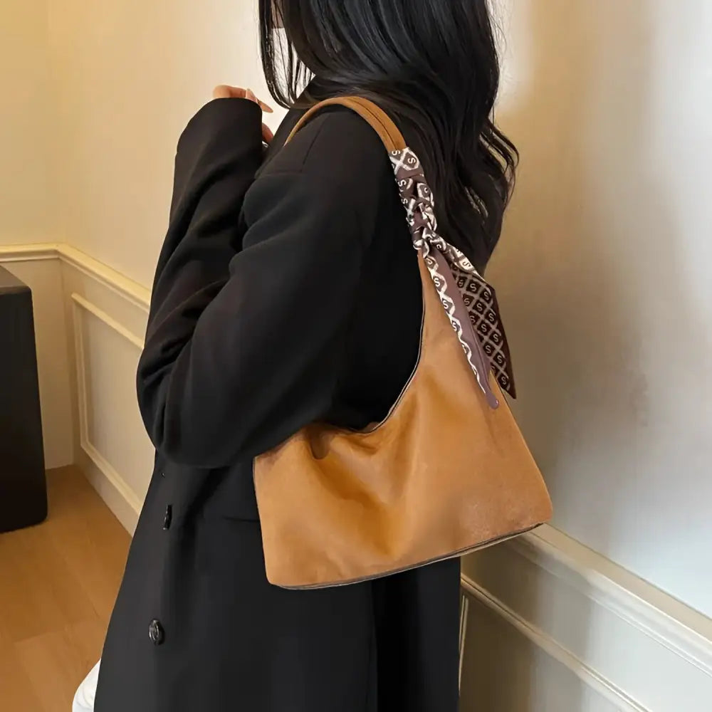 Women’s Velvet Shoulder Bag – Elegant Commuter Style with Zipper - Fashion / Women’s Bags / Shoulder & Tote Bags