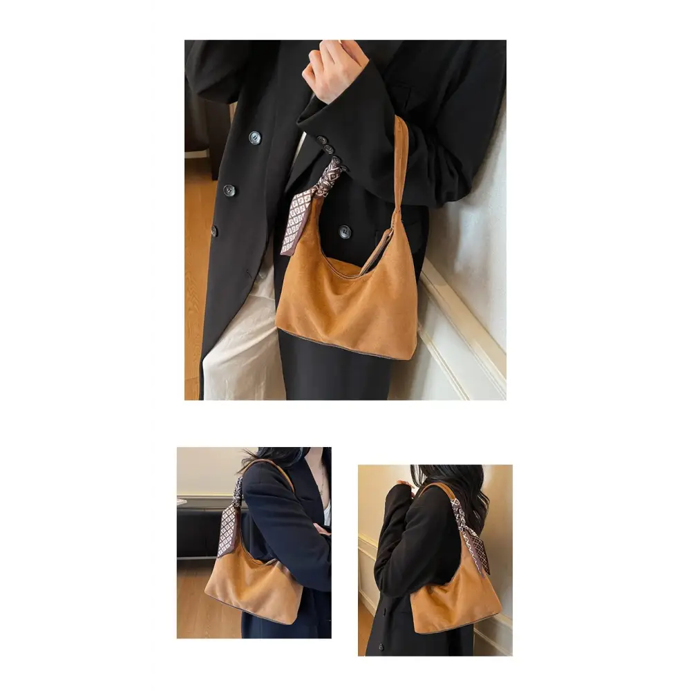 Women’s Velvet Shoulder Bag – Elegant Commuter Style with Zipper - Fashion / Women’s Bags / Shoulder & Tote Bags
