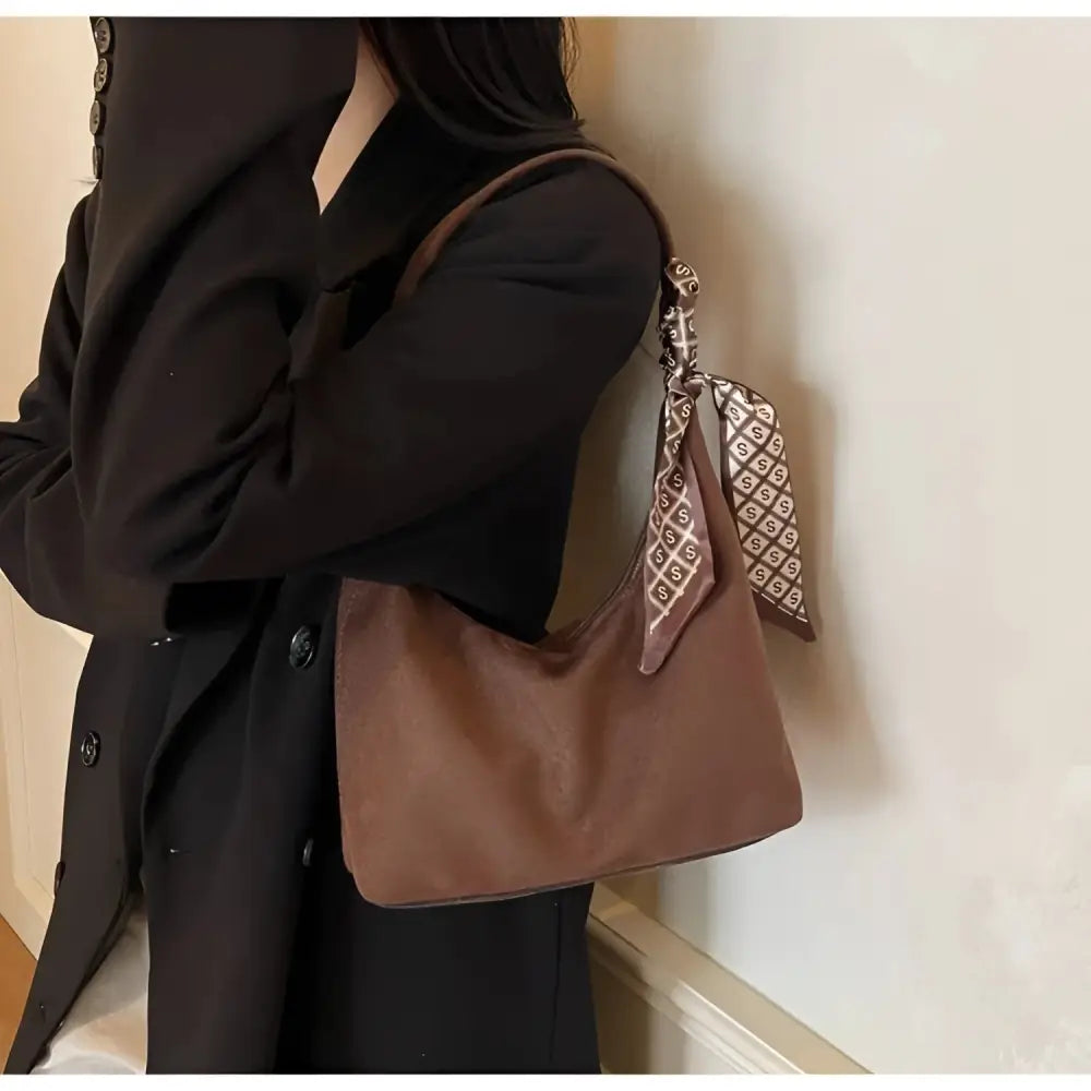 Women’s Velvet Shoulder Bag – Elegant Commuter Style with Zipper - Fashion / Women’s Bags / Shoulder & Tote Bags