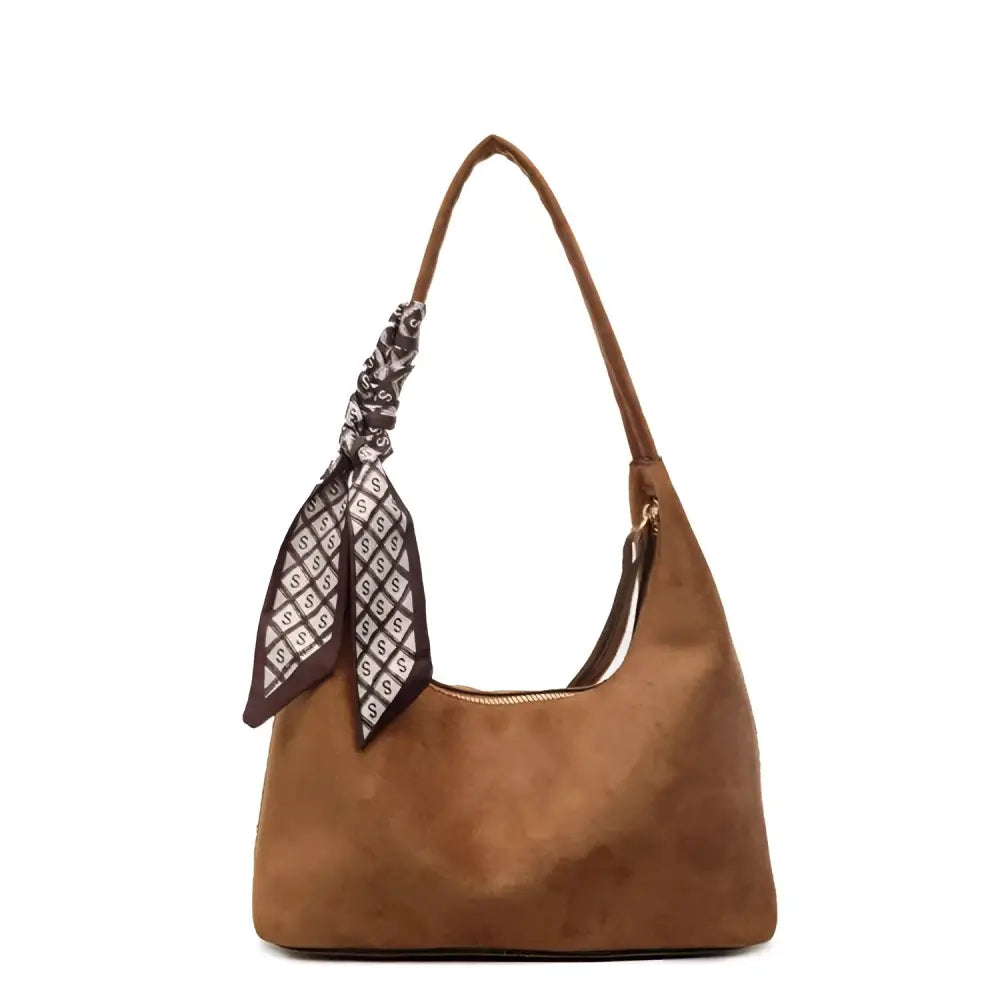 Women’s Velvet Shoulder Bag – Elegant Commuter Style with Zipper - Brown / Free size - Fashion / Women’s Bags