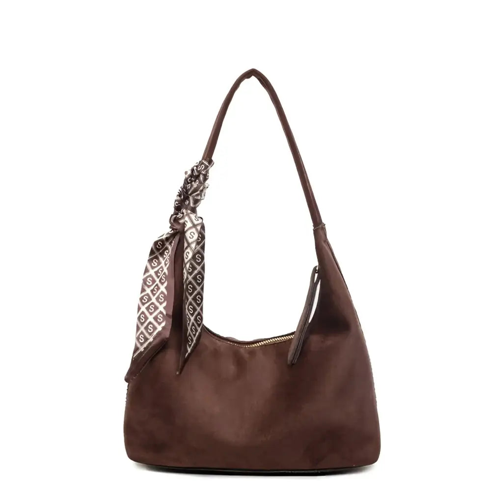 Women’s Velvet Shoulder Bag – Elegant Commuter Style with Zipper - Coffee color / Free size - Fashion / Women’s Bags