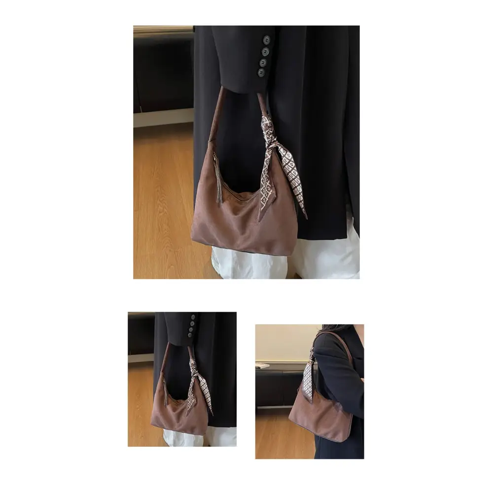 Women’s Velvet Shoulder Bag – Elegant Commuter Style with Zipper - Fashion / Women’s Bags / Shoulder & Tote Bags