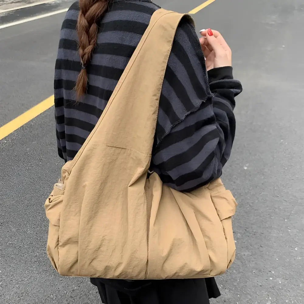 Zipper free size nylon fabric 2025 spring shoulder bag women’s bag - Khaki / Free size - Fashion / Women’s Bags
